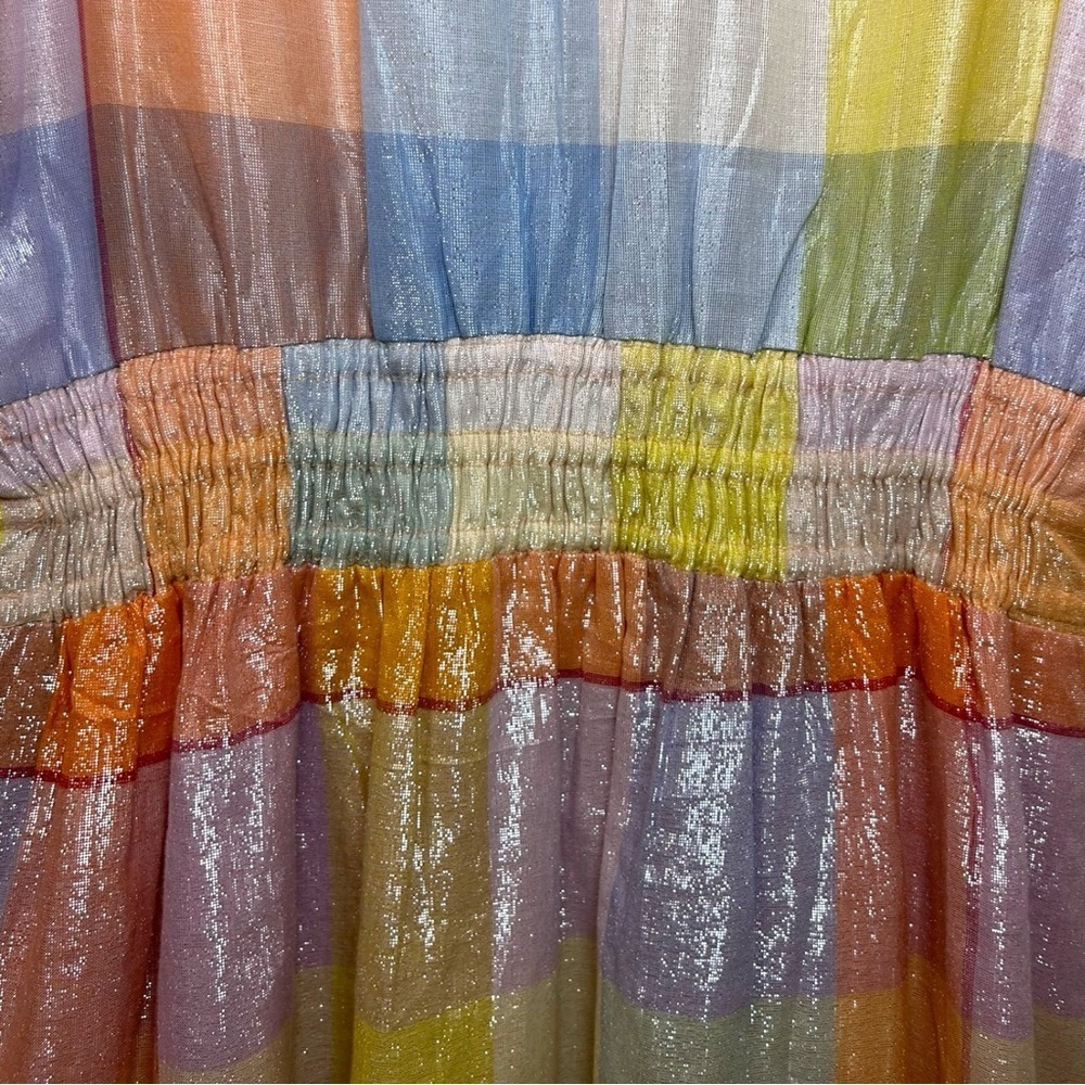 Anthropologie, Women’s ‘Somerset’ Mini Dress Metallic Plaid Pastel, Orange Large - Picture 15 of 16